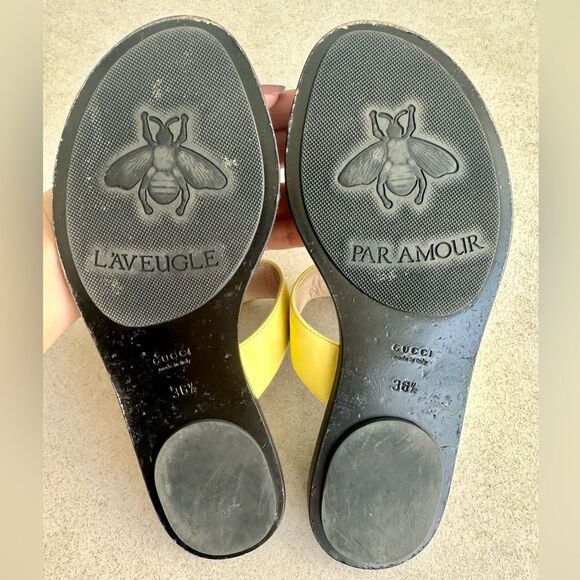 Gucci GG Marmont  Flip Flop Sandals Pastel Yellow Flat Thong Slides EU36.5 US6.5 - Picture 7 of 12